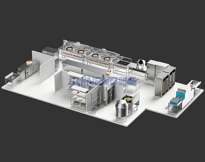 中型多菜品中餐廳中餐廳廚房3D效果圖