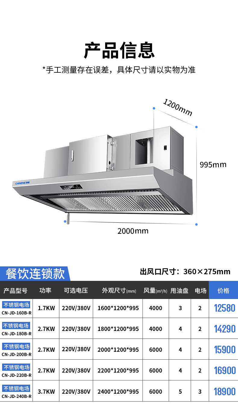 油煙凈化一體機(jī)參數(shù)表